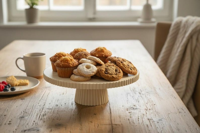 Modern Pedestal Cake Stand, Ribbed Dessert Display Plate, Minimalist Kitchen Serveware image 6