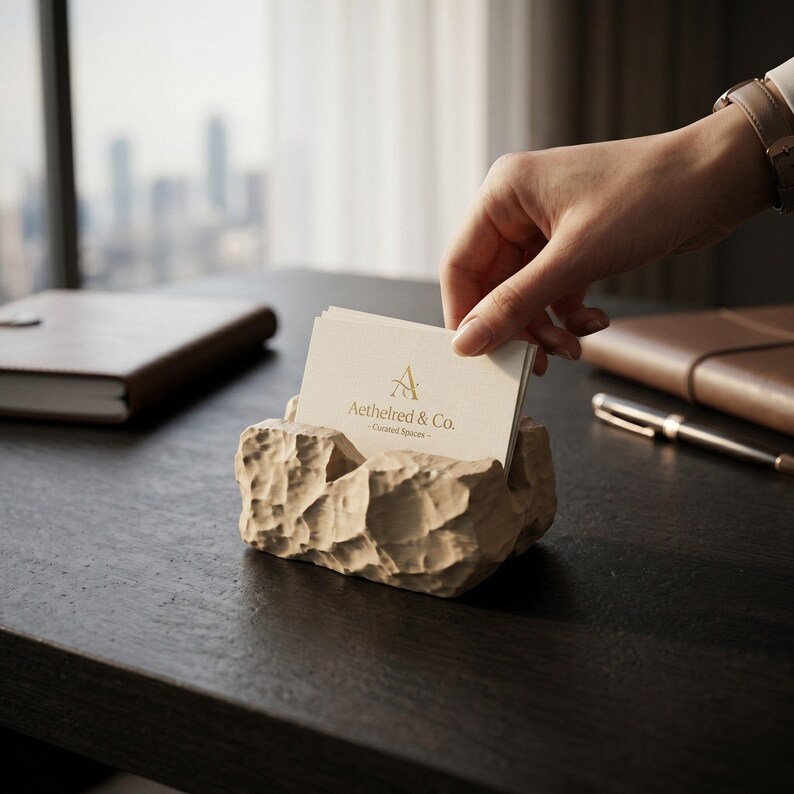 Modern Business Card Holder for Desk, Minimalist Office Organizer, Professional Desk Accessory image 4