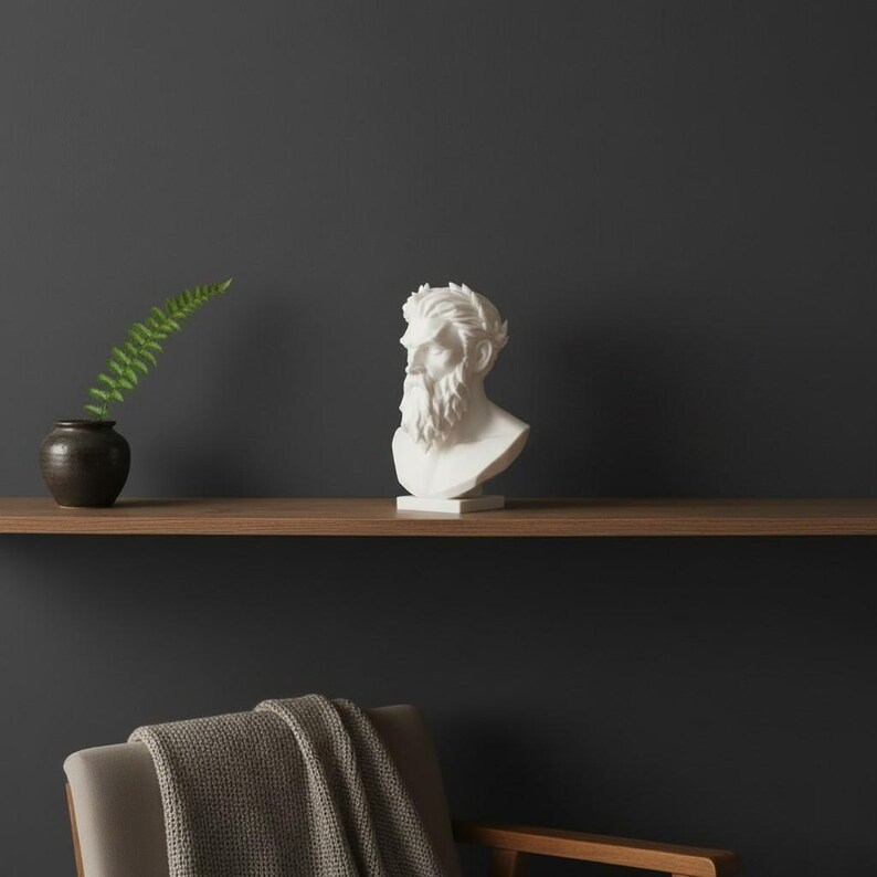 Zeus Bust Sculpture, Modern Classical Mythology Decor, White PLA+ Plastic (Standard Size) image 7