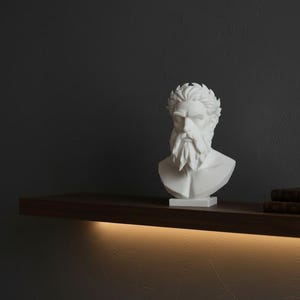 Zeus Bust Sculpture, Modern Classical Mythology Decor, White PLA+ Plastic (Standard Size) image 11