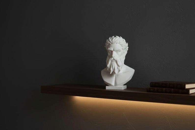 Zeus Bust Sculpture, Modern Classical Mythology Decor, White PLA+ Plastic (Standard Size) image 11