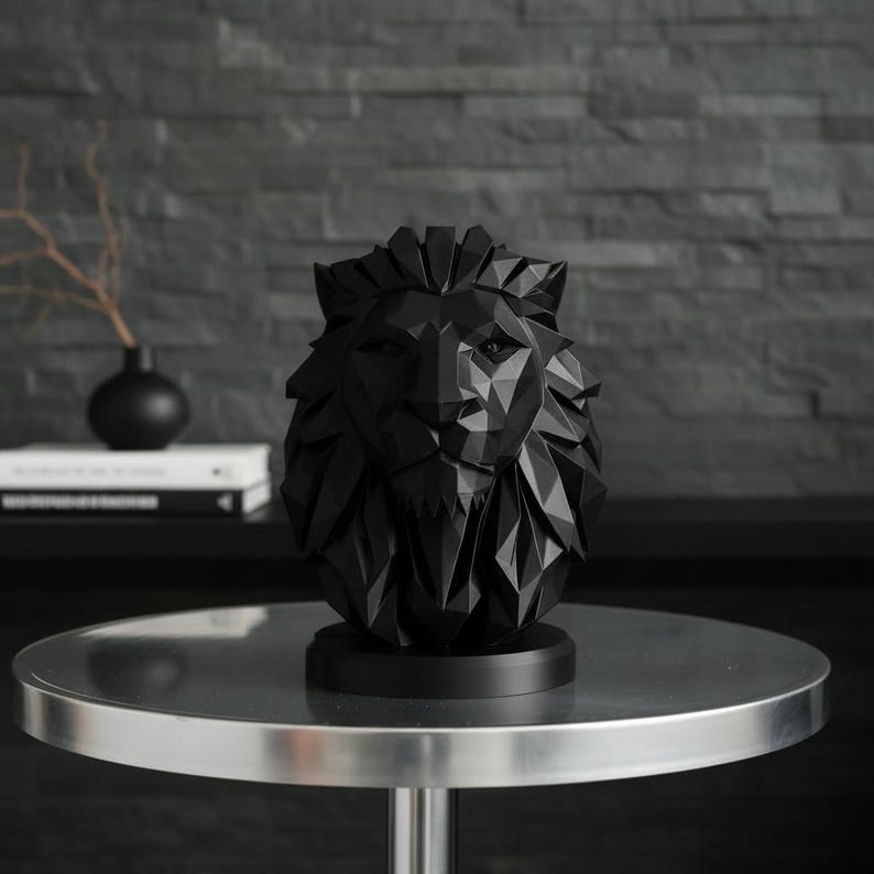 Löwenbüste im Low-Poly-Stil, geometrische Wildtierstatue, moderne Tierdekoration Bild 7