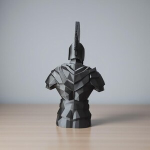 Low Poly Spartan Warrior Bust – Geometric Greek Helmet Statue, Masculine Office Decor image 4