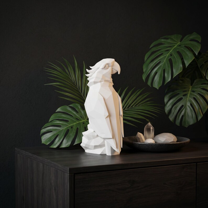 Low Poly Parrot Sculpture, Geometric Bird Statue, Modern Minimalist Decor image 8