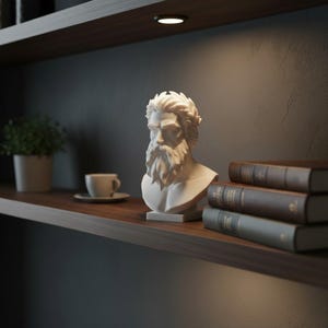 Zeus Bust Sculpture, Modern Classical Mythology Decor, White PLA+ Plastic (Standard Size) image 9