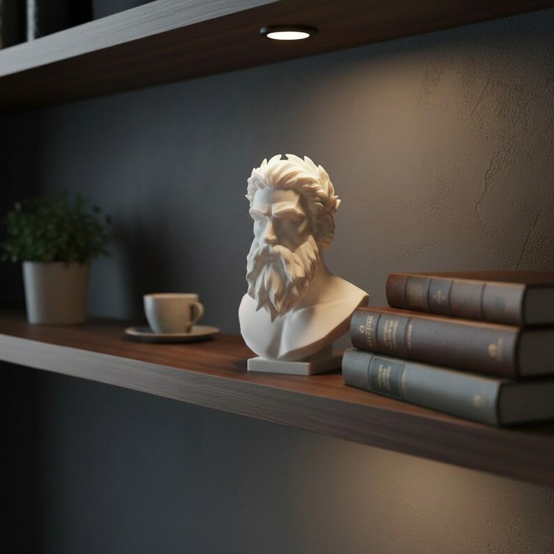 Zeus Bust Sculpture, Modern Classical Mythology Decor, White PLA+ Plastic (Standard Size) image 9