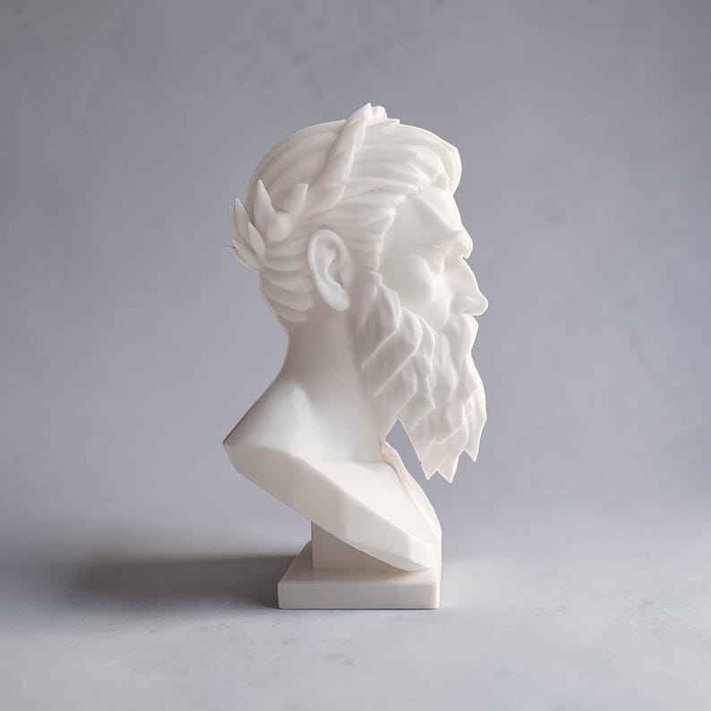 Zeus Bust Sculpture, Modern Classical Mythology Decor, White PLA+ Plastic (Standard Size) image 16