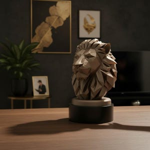 Löwenbüste im Low-Poly-Stil, geometrische Wildtierstatue, moderne Tierdekoration Bild 8