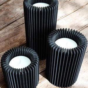 Ribbed LED Candle Holder Set: Flameless Table Decor — close-up detail, 3D printed home decor made in Malta