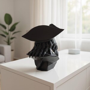 Low Poly Pirate Bust Sculpture, Geometric Caribbean Decor, Nautical Shelf Statue image 12