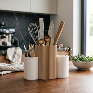 3-Cup Kitchen Utensil Caddy, Countertop Cutlery Organizer, Modern Rotating Flatware Holder for Kitchen image 12