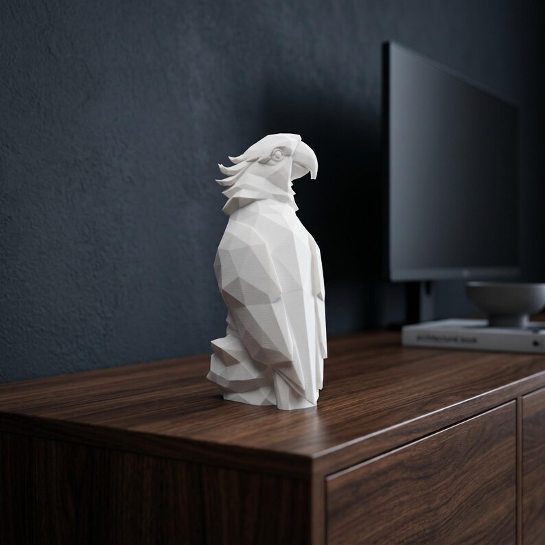 Low Poly Parrot Sculpture, Geometric Bird Statue, Modern Minimalist Decor image 7
