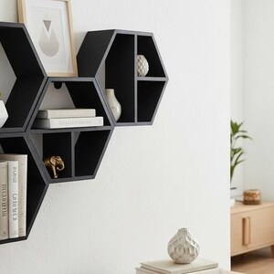 Five-Piece Hexagon Floating Shelf Set: Honeycomb Wall Display — view 7, 3D printed home decor made in Malta