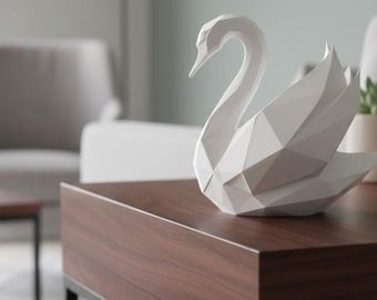 Geometric Swan Sculpture: Low-Poly Bird Shelf Decor