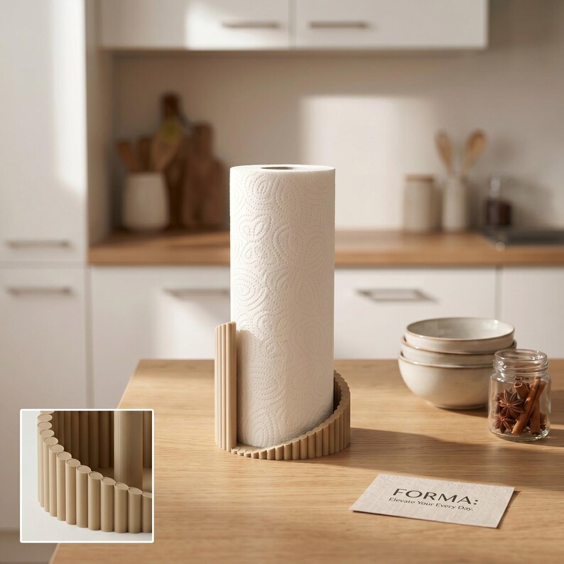 Ribbed Paper Towel Holder, Modern Countertop Kitchen Roll Stand, Freestanding Minimalist Kitchen Decor 画像 9