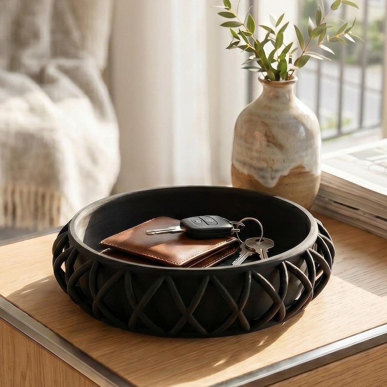 Basket-Style Catchall Tray: Entryway Key and Wallet Organizer — view 7, 3D printed home decor made in Malta
