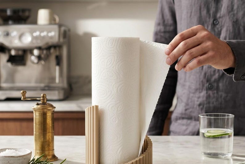 Ribbed Twist Paper Towel Holder: Freestanding Kitchen Roll Stand — side angle, 3D printed home decor made in Malta