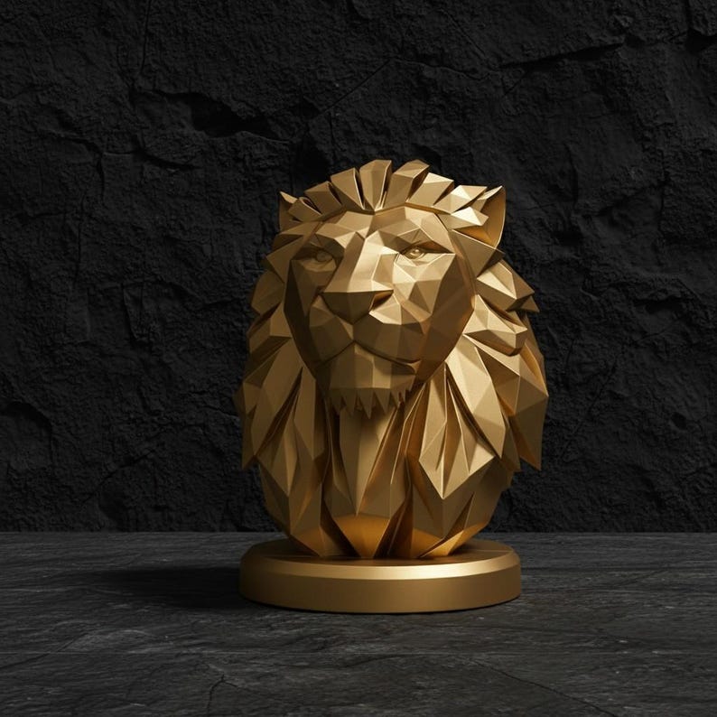 Löwenbüste im Low-Poly-Stil, geometrische Wildtierstatue, moderne Tierdekoration Bild 9
