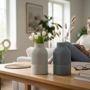 Japandi Two-Tone Minimalist Vase, Scandinavian Japanese Home Decor image 1