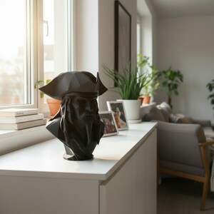 Low Poly Pirate Bust Sculpture, Geometric Caribbean Decor, Nautical Shelf Statue image 14