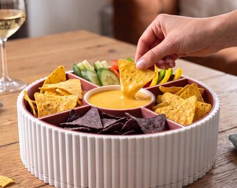 360 Rotating Ribbed Snack Tray, 4 Removable Bowls, Modern Organizer (3D Printed)