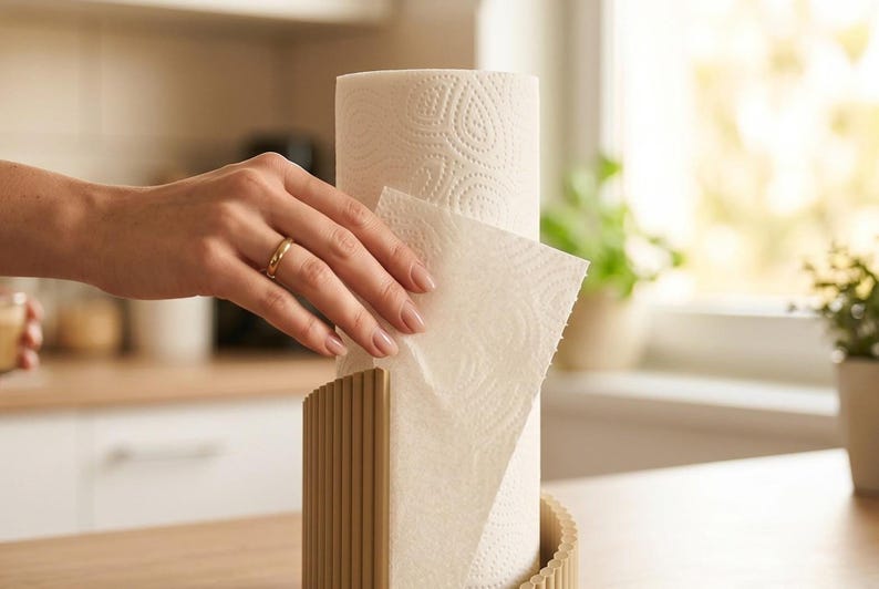 Ribbed Twist Paper Towel Holder: Freestanding Kitchen Roll Stand — main view, 3D printed home decor made in Malta