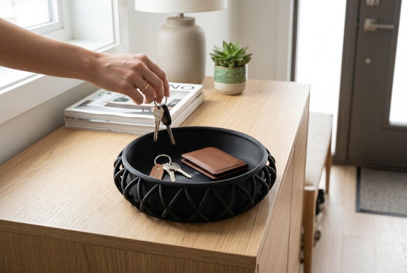 Basket-Style Key Tray, Modern Entryway Organizer for Keys and Wallet, Minimalist Hallway Storage Dish image 9