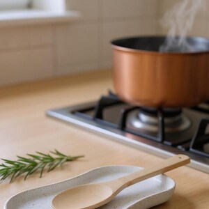Wide Spoon Rest Tray: Marble-Effect Spatula Holder — lifestyle view, 3D printed home decor made in Malta
