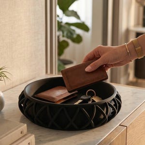 Basket-Style Catchall Tray: Entryway Key and Wallet Organizer — close-up detail, 3D printed home decor made in Malta