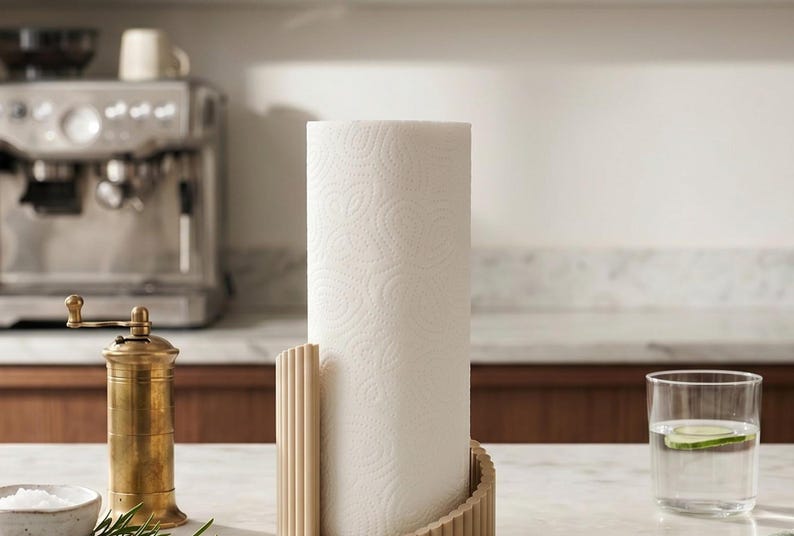Ribbed Twist Paper Towel Holder: Freestanding Kitchen Roll Stand — lifestyle view, 3D printed home decor made in Malta