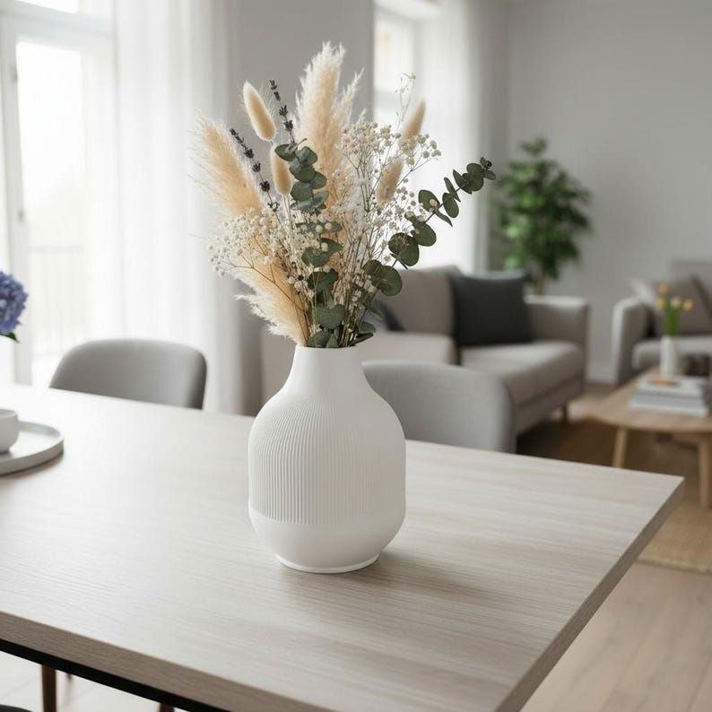 Modern Ribbed Vase, Minimalist Contemporary Home Decor, Decorative Flower Vase image 5