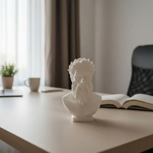 Zeus Bust Sculpture, Modern Classical Mythology Decor, White PLA+ Plastic (Standard Size) image 12