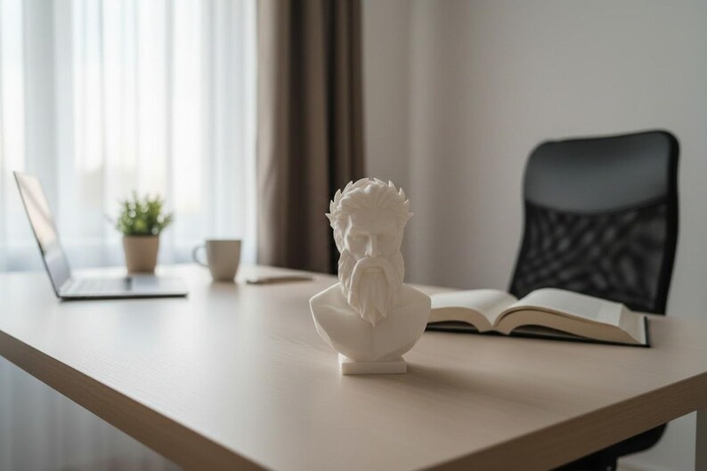 Zeus Bust Sculpture, Modern Classical Mythology Decor, White PLA+ Plastic (Standard Size) image 12