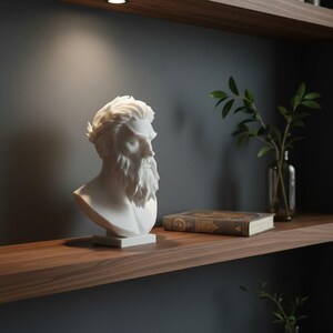Zeus Bust Sculpture, Modern Classical Mythology Decor, White PLA+ Plastic (Standard Size) image 5