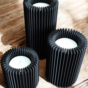 Ribbed LED Candle Holder Set: Flameless Table Decor — close-up detail, 3D printed home decor made in Malta