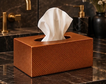 Textured Copper Tissue Box Cover, 3D Printed Bronze Home Decor (Made in Malta)