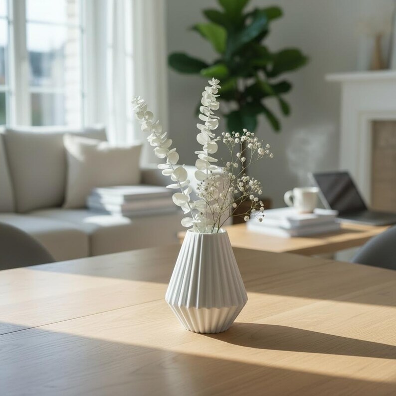 Geometric Ribbed Vase, Modern Minimalist Flower Vase, Sculptural Home Decor image 11