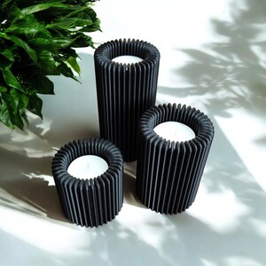 Ribbed LED Candle Holder Set, Modern Minimalist Table Centrepiece, Scandinavian Decor image 2