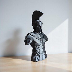 Low Poly Spartan Warrior Bust – Geometric Greek Helmet Statue, Masculine Office Decor image 8
