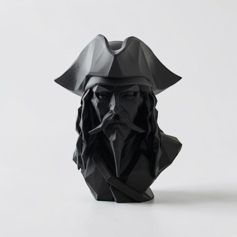 Low Poly Pirate Bust Sculpture, Geometric Caribbean Decor, Nautical Shelf Statue image 18