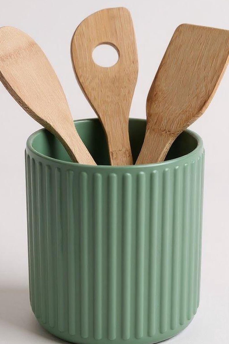 Ribbed Utensil Holder Crock: Modern Kitchen Counter Organizer — texture detail, 3D printed home decor made in Malta