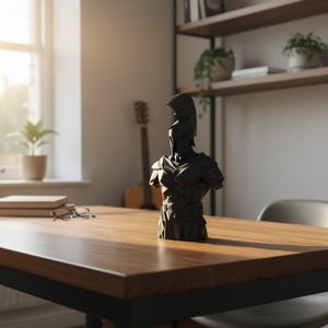Low Poly Spartan Warrior Bust – Geometric Greek Helmet Statue, Masculine Office Decor image 12