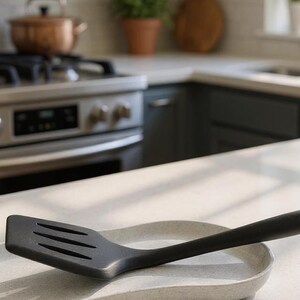 Wide Spoon Rest Tray: Marble-Effect Spatula Holder — top view, 3D printed home decor made in Malta