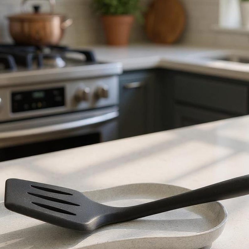 Wide Spoon Rest Tray: Marble-Effect Spatula Holder — top view, 3D printed home decor made in Malta