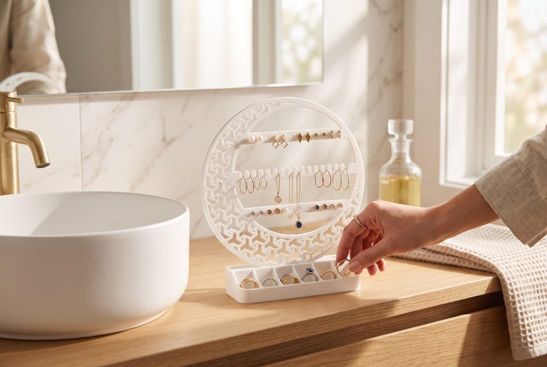 Organisateur de bijoux en forme de croissant de lune, décoration de coiffeuse céleste, support en PLA+ image 3