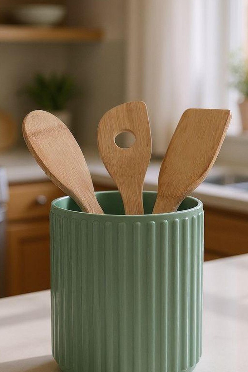 Ribbed Utensil Holder Crock: Modern Kitchen Counter Organizer — view 8, 3D printed home decor made in Malta
