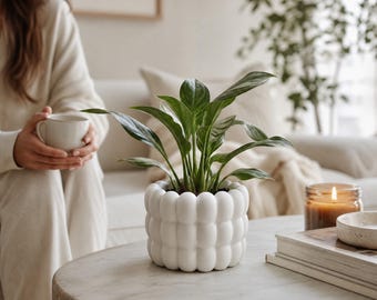 Maceta escultural con forma de burbuja, maceta redonda para interiores, decoración minimalista para el hogar, material PLA+.