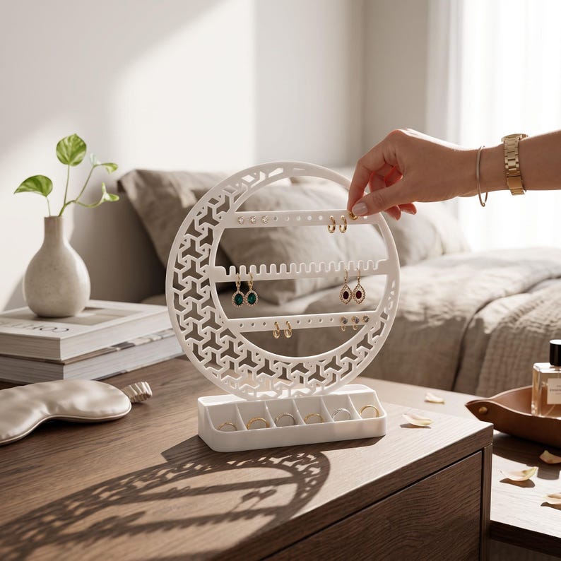 Organisateur de bijoux en forme de croissant de lune, décoration de coiffeuse céleste, support en PLA+ image 11
