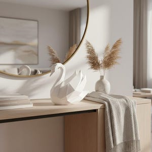 Escultura de cisne de baja poligonalidad, estatua geométrica de pájaro, decoración minimalista blanca. imagen 4