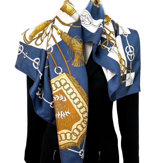 Cliquetis Hermes Silk Scarf Black, White & Gold